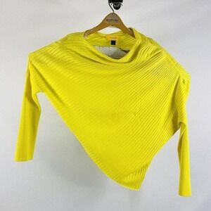St. John Yellow Cotton Blend L/S Slanted V Wide Neck Womens Sweater Small S